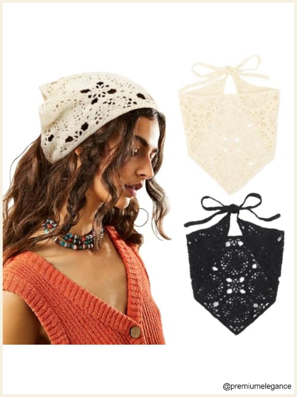 Floral Crochet Headband Knotted Headscarf Vintage Hair Kerchief